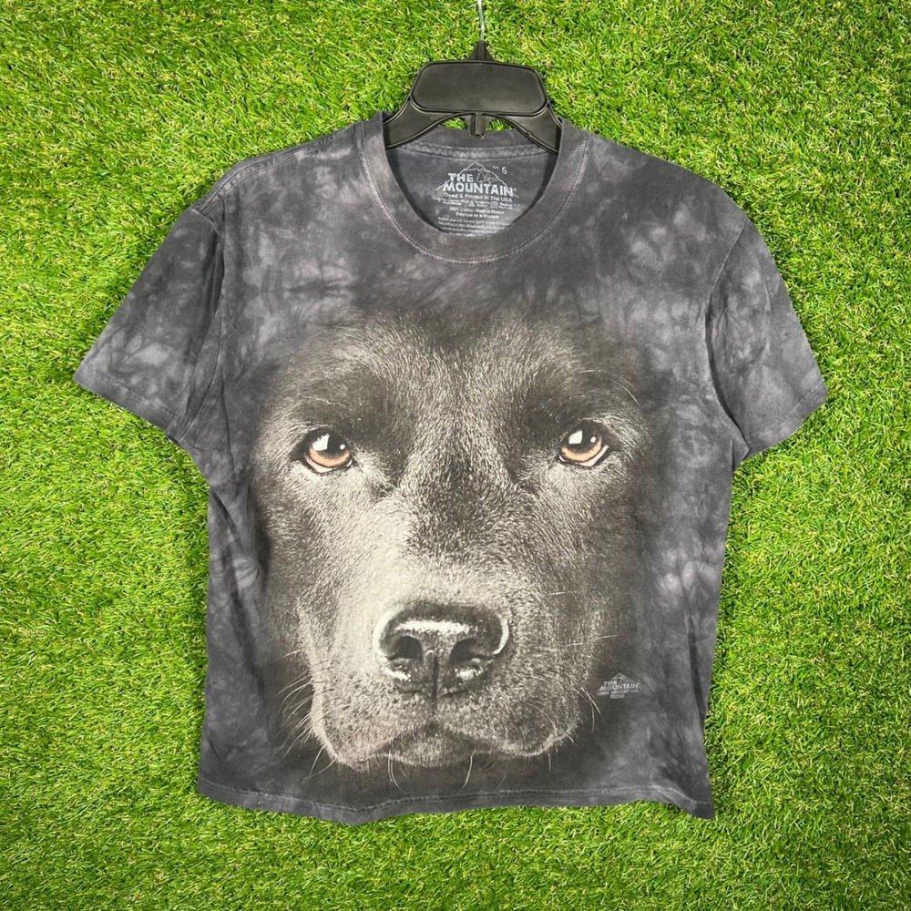 The Mountain Black Lab Dog Face Tie Dye Graphic T-Shirt Mens Small Charcoal